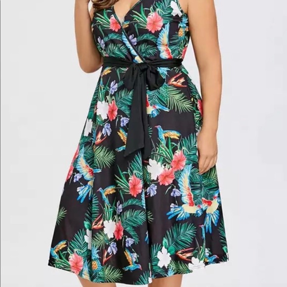 Rainforest Romance Midi Dress Faux Wrap 22/24 Plus - Picture 3 of 5